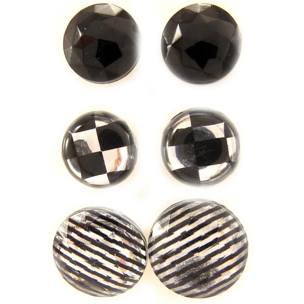 Les Trésors De Lily [L5164] - 3 Pairs of Black Gray White 'Coloring' Earrings