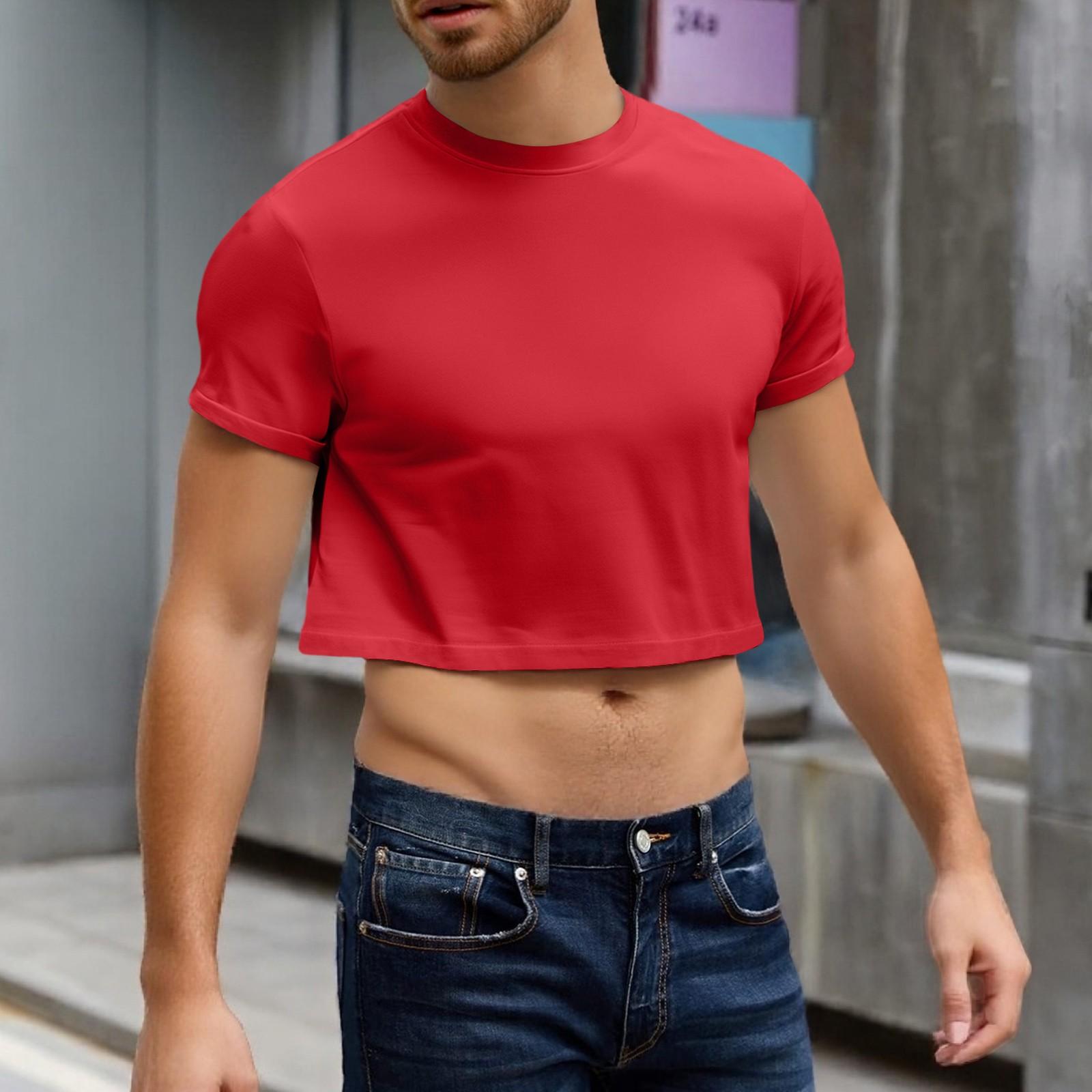 Мужской полукрой повседневный пляжный топ с круглым вырезом и короткими рукавами S 1233₽