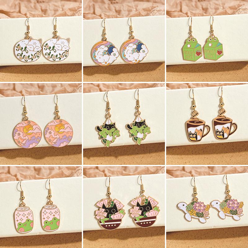 Fresh Cartoon Cute Girl Ear Hook Earrings - Summer Childlike Design