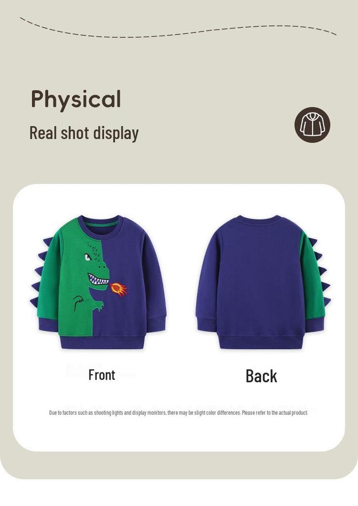 Autumn Boys' European Style Dinosaur Patch Hoodie - Round Neck Sportswear