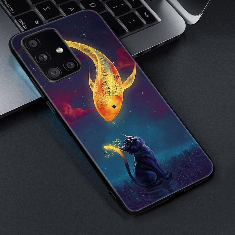 Cute Cat For Samsung Galaxy S21 A51 S20 A50 A71 A70 A20 A40 S10 S9 S8 Plus Ultra S10e NOTE 10 9 8 Plus Black Soft TPU Phone Case