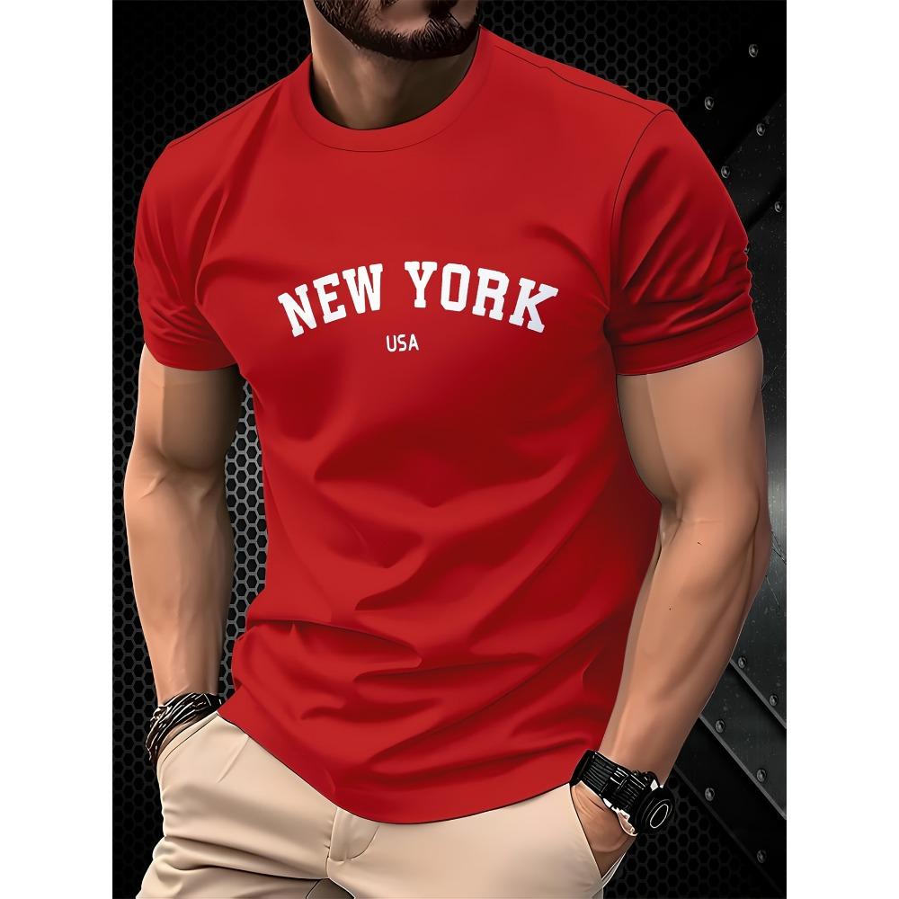 Men's Summer Fashion Casual Loose Large New York American Letter Printed Round Neck Short Sleeve T-shirt Top