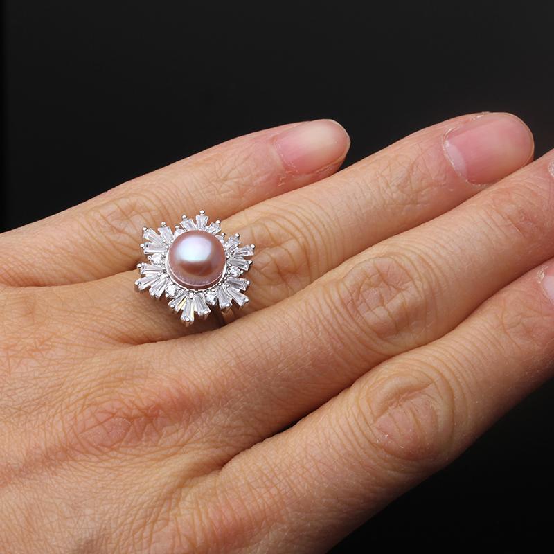 Real CopperRing With Pearls Woman,Trend Adjustable Natural Freshwater Pearl Ring Wife Mother Birthday Gift Black