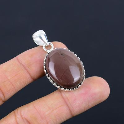 Oval Natural Coffee Bean Jasper Sterling Silver Trendy Engagement Unique Pendant