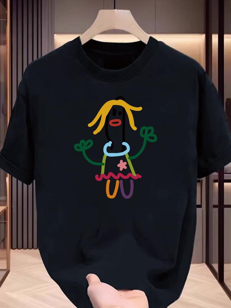 Unisexs Tshirt Fun Cartoon Graffiti Print 100 Pure Cotton Loose Fit Casual Comfortable Trendy Highquality Tee