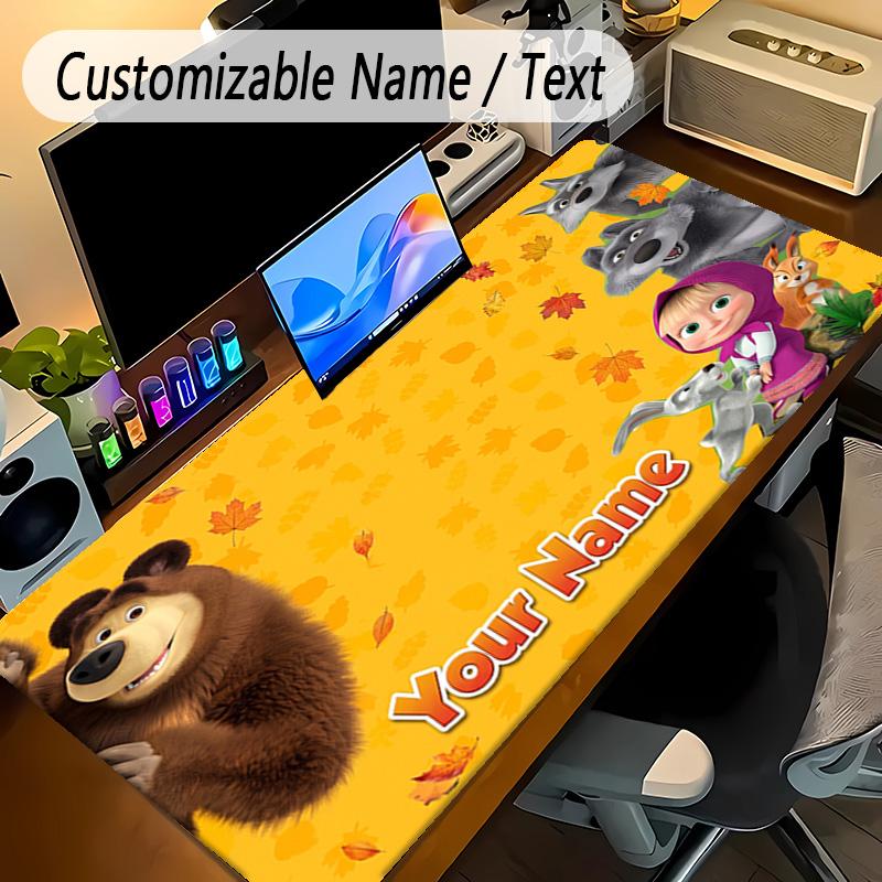 Large Mouse PadMasha and the Bear Custom Name Text Personalized Desk Mat Non Slip Gaming Pad