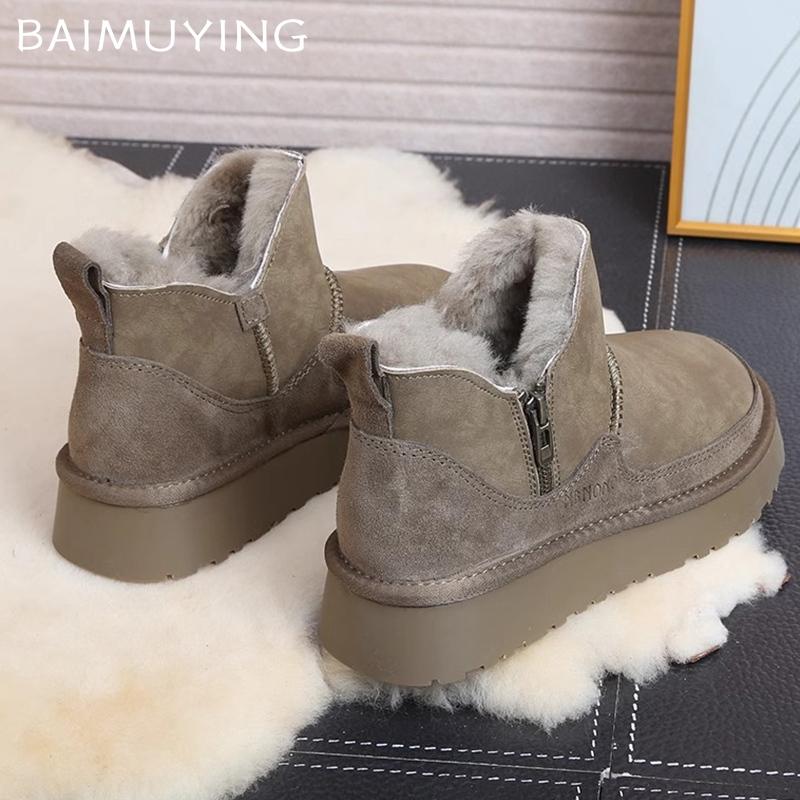 Platform Women Snow Ankle Boots Leather Short Plush Flats Casual Shoes 2025 Trend Designer Warm Cozy Winter New Botas De Mujer