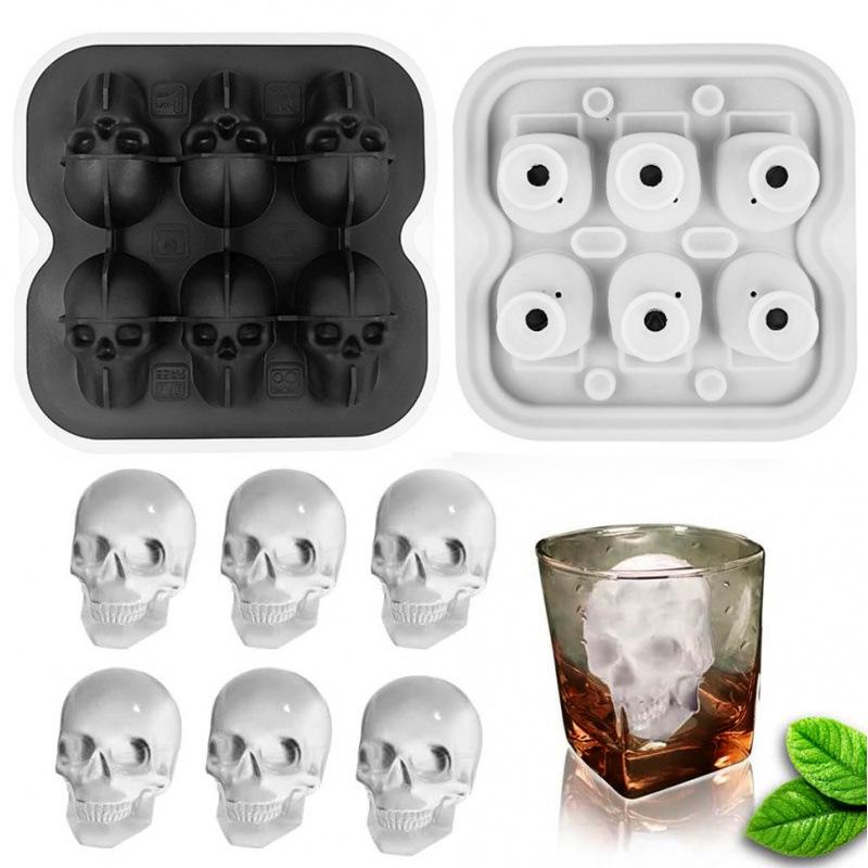 Skull Silicone Ice Cube Tray Mold: Creative DIY Halloween Ice Maker, Four-Piece Set.