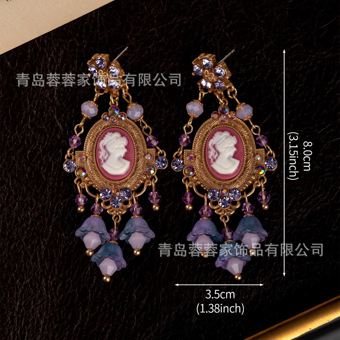 Европейский Возврат Камелот Рельефный Портрет Золотой Дворцовый Стиль Серьги Винтаж Тяжелая Промышленность Новые