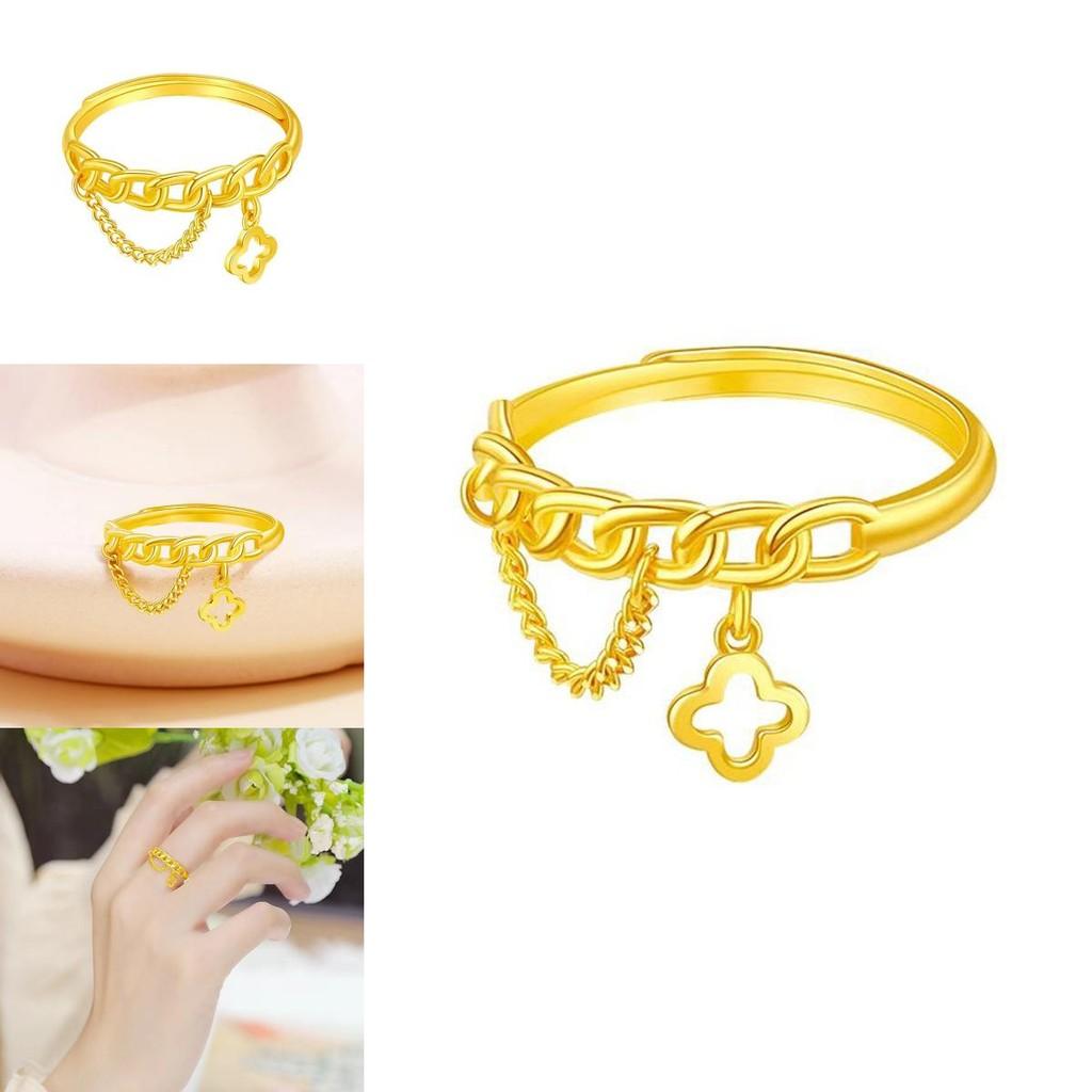 Luxurious Women's Four Leaf Clover Ring Trendy Gold Plated Copper Jewelry