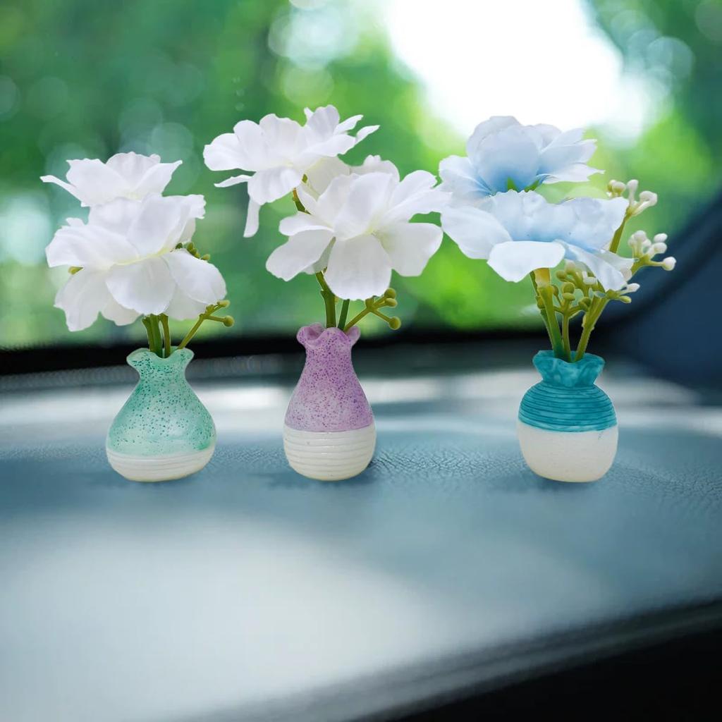 Set aus 3 Mini-Gänseblümchen in Glasvase Niedliche Auto-Accessoires für Rückspiegel & Armaturenbrett Dekorationen Lustige Auto-Innenraum-Ornamente für Frauen
