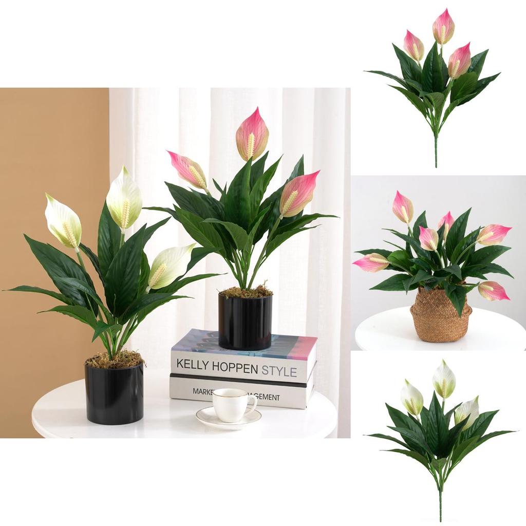 Silk Plant Spathiphyllum Artificial Flower Decor For Home Office Gift