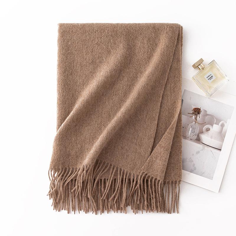 New Solid Color Widened Wool Scarf Light Luxury High End Autumn and Winter Thickened Warm Wool Large Shawl