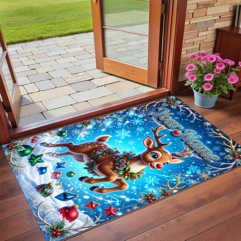 Christmas Custom Name Printed Square Area Rug Soft Non Slip Floor Carpet For Bedroom Holiday Gift