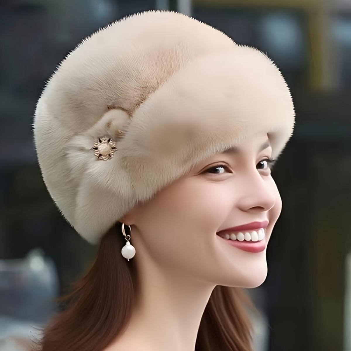 

Женская плюшевая шапка из искусственной норки на осень и зиму, шляпа с высокой тульей, модная и теплая, изысканная и щедрая, первый выбор для подарков, в качестве подарков кремовый