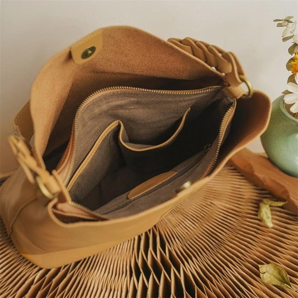 HEALTIM Genuine Leather Shoulder Bag for Women, Crossbody Bag, Large Capacity, Self-Standing, Lightweight, Water-Repellent, Soft, Premium Cowhide