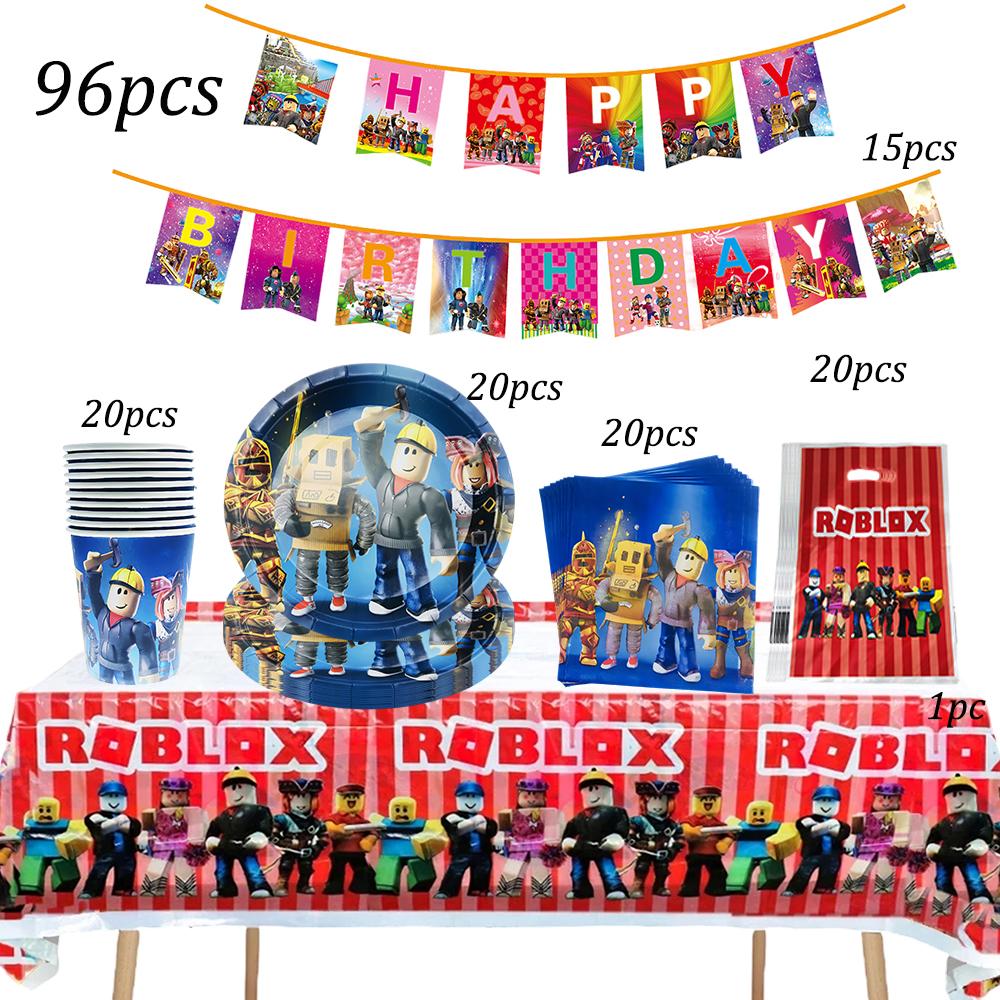 Roblox Birth Date Celebration Decorations Supplie Party Celebration Disposable banner pennant Tablecloth Cup Board paper Infant Shower collection