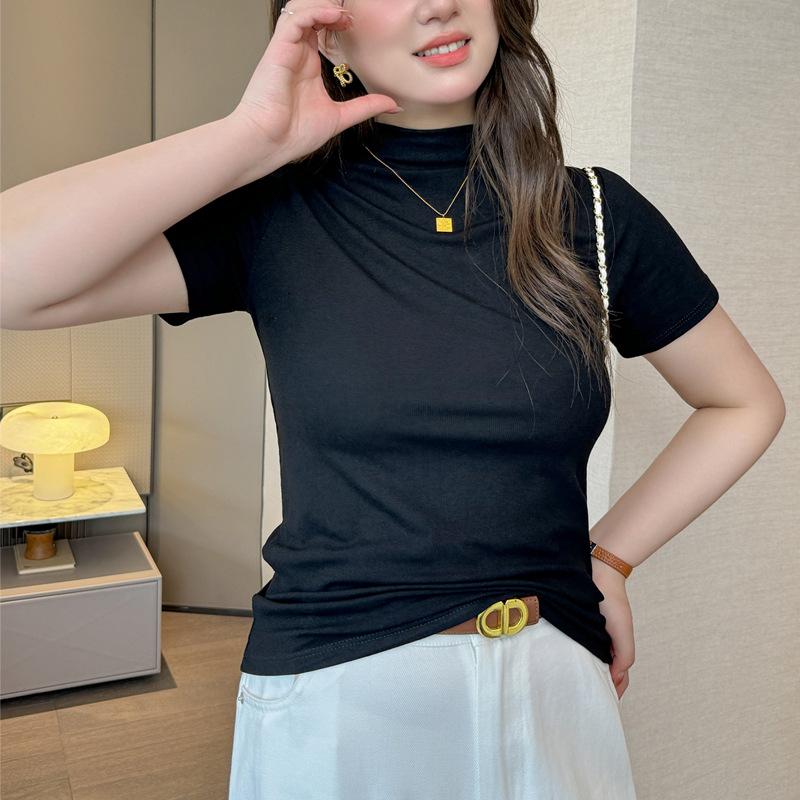 Sommer Modal Rollkragen Kurzarm T-Shirt Damen Innenliegend Slim Fit Top Design Nischenmode