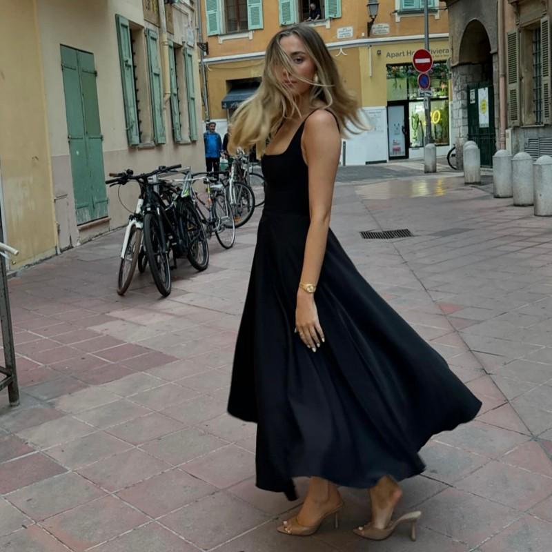 Elegant Women's Sleeveless Solid Color Square Neck Dress - Spring/Summer 2025 Collection