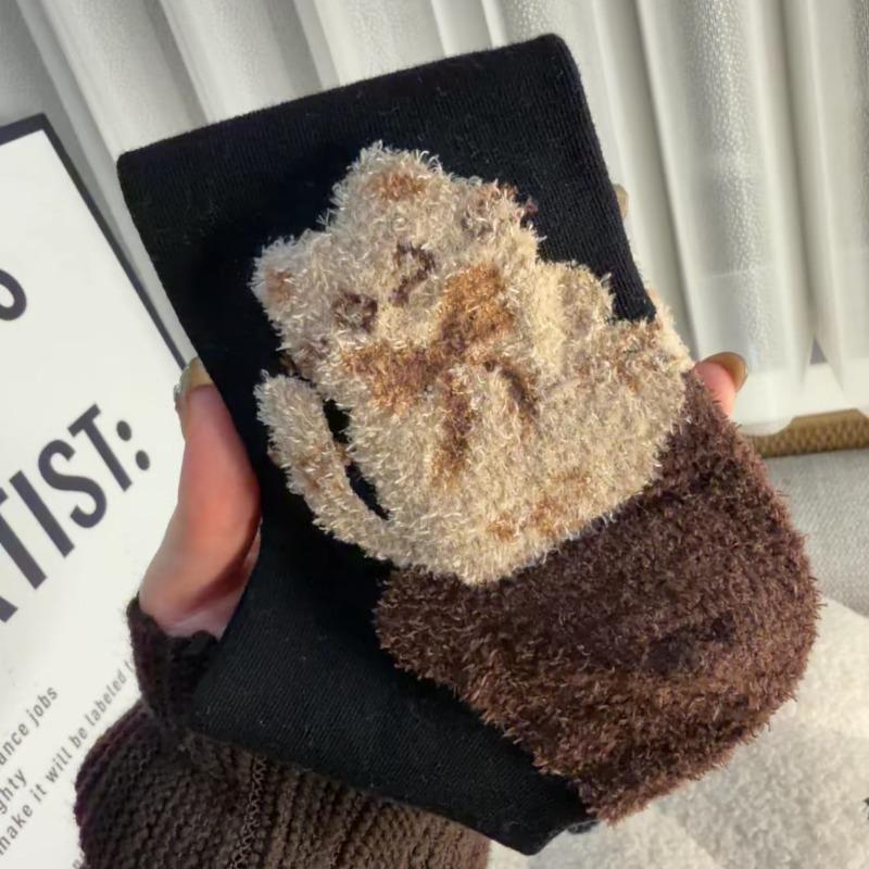 Boneless Cat Feather Yarn Socks High Tube Stackable Design Breathable Warm Winter Cartoon Womens Mid Calf Ankle Socks