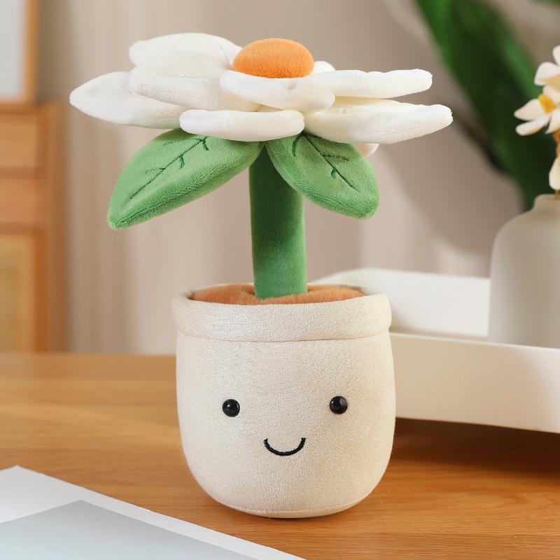 22Cm Plush Potted Flower Toy Four-Leaved Clover Poinsettia Colorful Plant Smiling Humanoid Plushie Home Decor Gift