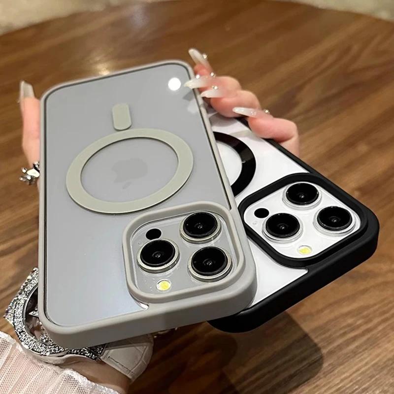 Luxury Acrylic Magnetic Clear Phone Case For iPhone 15 14 13 12 11 Pro Max 15 Plus For Magsafe Wireless Charge Hard PC Cover