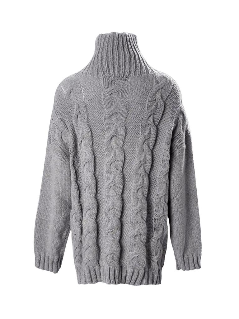 European and American High Neck Cable Knit Pullover for Spring and Autumn