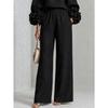 Women's new solid color round neck long-sleeved floral wide-leg pants loose casual suit two-piece set