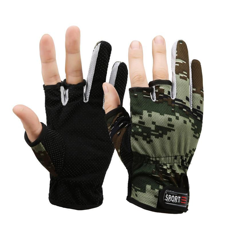 Camouflage Three-Fingerless Fishing Gloves for Lure Casting and Rock Fishing