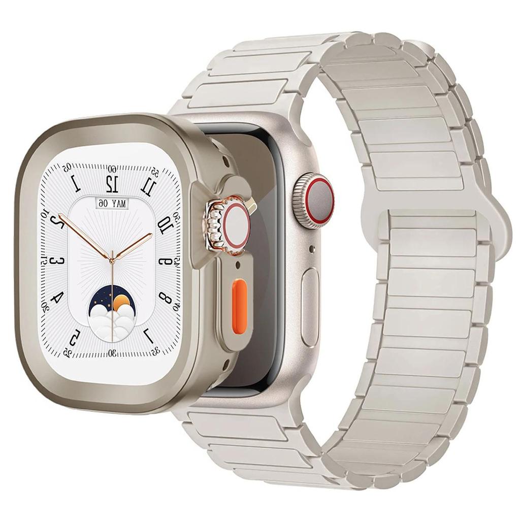 Magnetic Loop+silicone case for Apple Watch 42mm 46mm 44mm 40mm 49mm 45mm 41mm iWatch Series 11 SE 3 Ultra 3 10 9 8 7 6 5 Strap