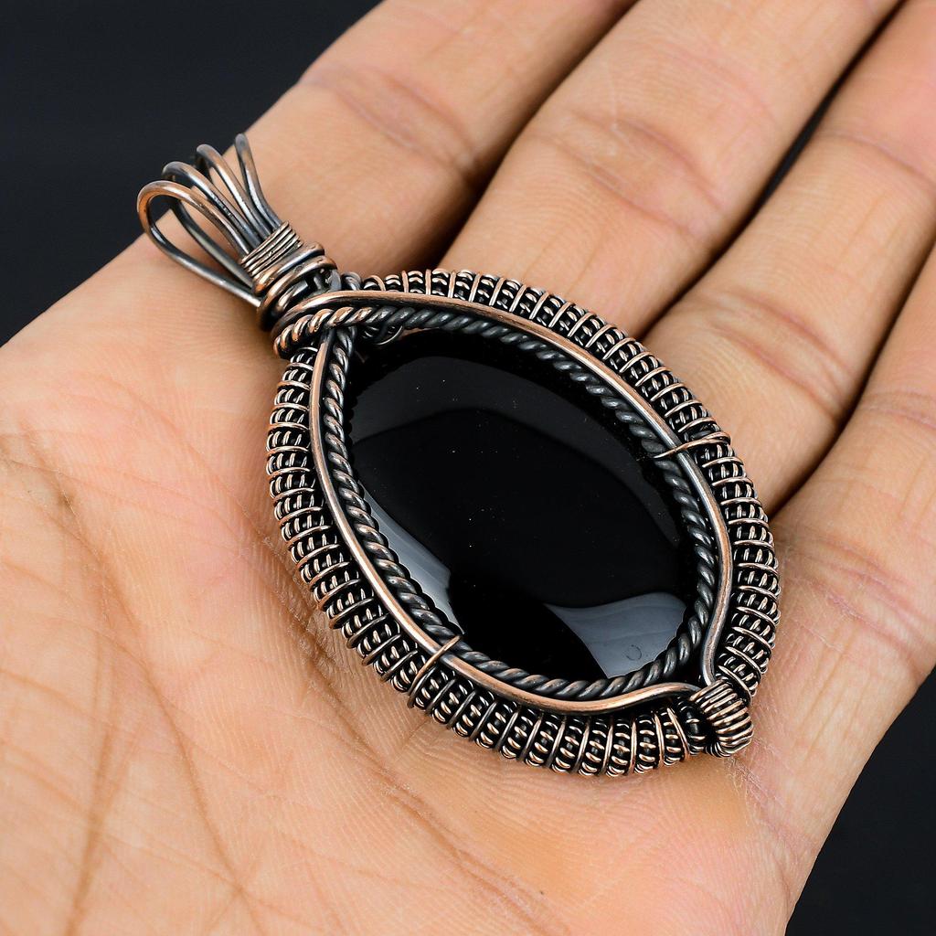 Black Onyx Jewelry, 999 Copper Wire Wrapped Pendant Handmade Gemstone Jewelry, Gifts For Wife Brand New Pendant