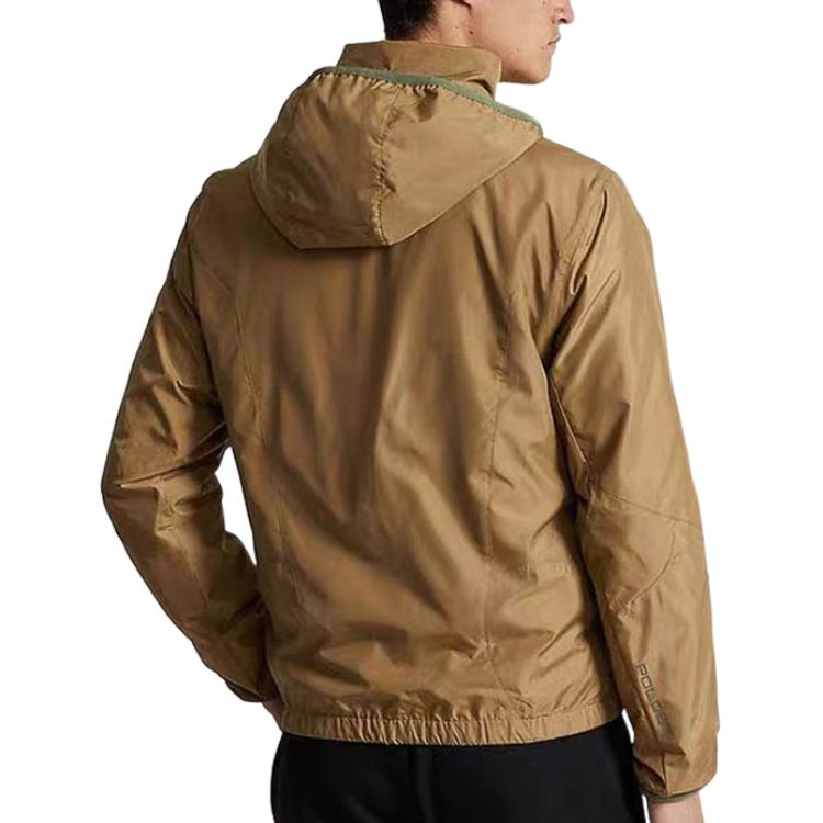 Polo Ralph Lauren Solid Color Logo Embroidered Hooded Zip-Up Long Sleeve Jacket Men jackets Khaki 710914503-003