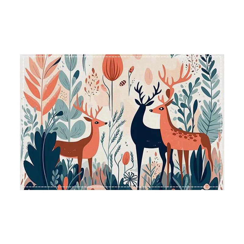 

4/6/8PcsForest plants fox deer Linen Placemat 30*45CM Linen Seasonal Spring Table Mats for Party KitchenWeddingDiningDecoration 4Pcs-30X45cm(12X18in