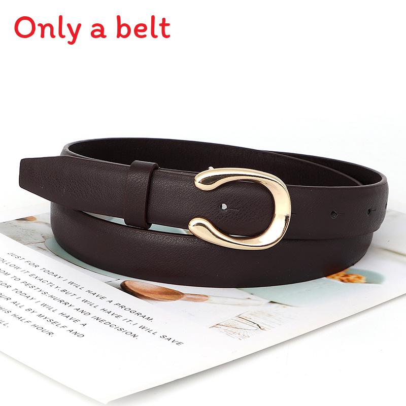 

Shaped C Metal Buckle Decoration Women Slim Waist Belt For Daily Casual Wear коричневий