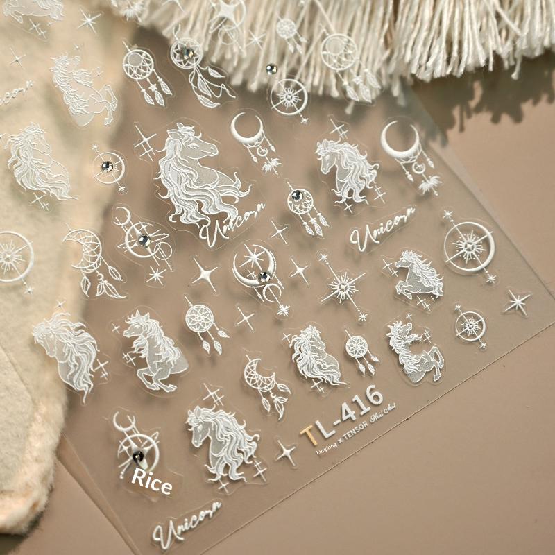 Στυλ Ins Ονειρικό Άλογο Αστέρια Φεγγάρι Παγιδευτής Ονείρων Αυτοκόλλητο Τέχνης Νυχιών Γλυκό Κοριτσίστικο 3D Αυτοκόλλητο Decal Μανικιούρ Αυτοκόλλητα Νυχιών