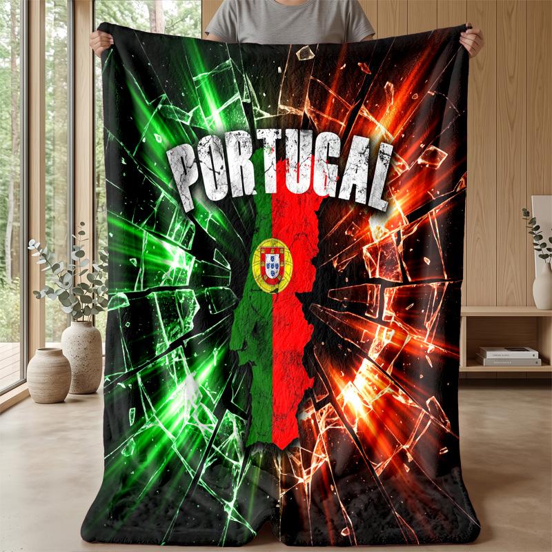 Portugal Football Printed Flannel Blanket Skin Friendly Warm Decorative Throw for Indoor Couch Bed Daily Use