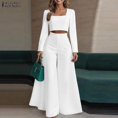 Women Long Sleeve Blouse and Wide Leg Pants Elegant Two Piece Suit Sets
