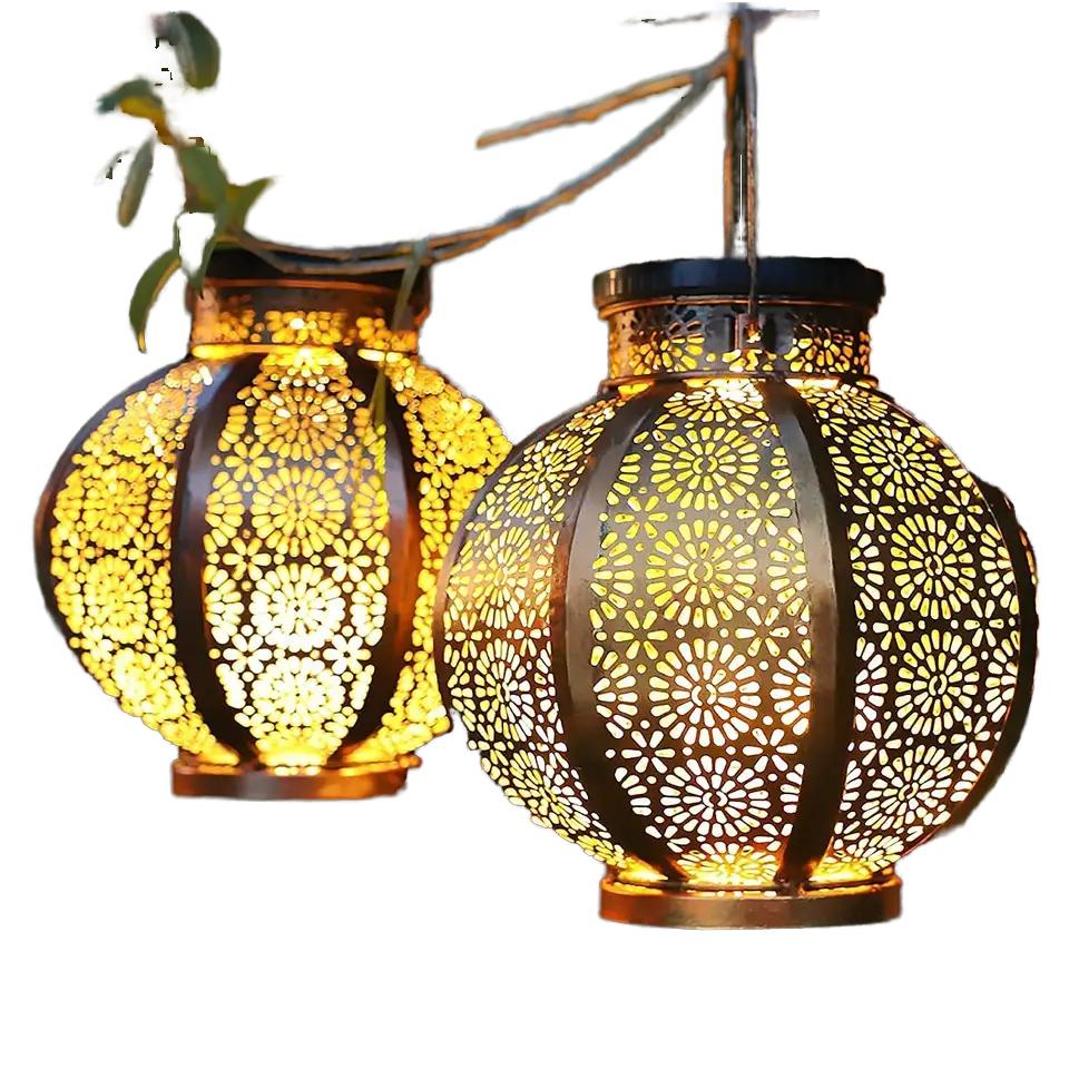 Solar Powered LED Hanging Lights with Handle, IP65 Waterproof Aluminum Outdoor Pendant Lights for Garden Patio Path Yard Decor