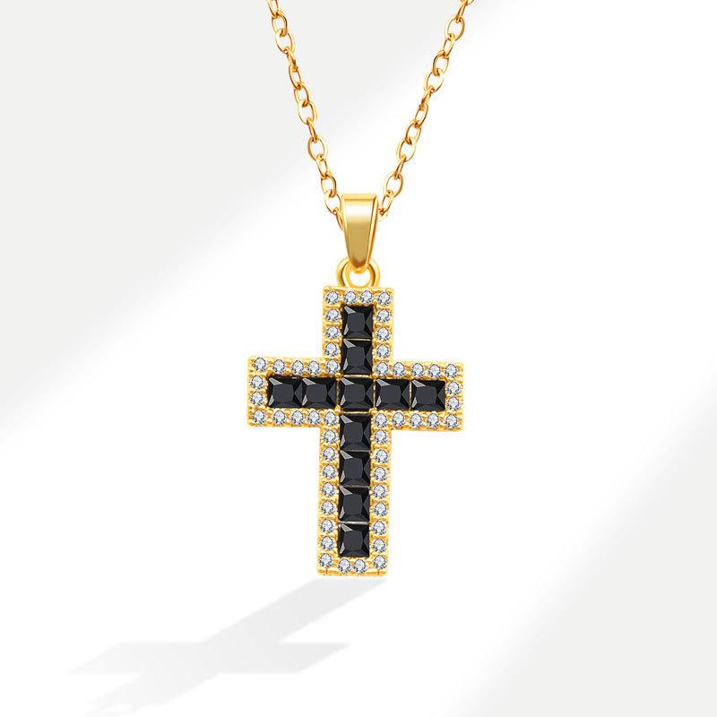 Heart Cross Zircon Pendant Necklace Delicate Clavicle Chain Fashionable Women Jewelry Accessory