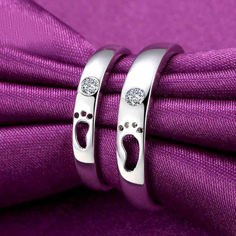 Footprints of Love: Cartoon Zircon Open Couple Rings for Men and Women