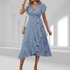 Bohemian Floral V-Neck Short Sleeve Wrap Dress with Belt
