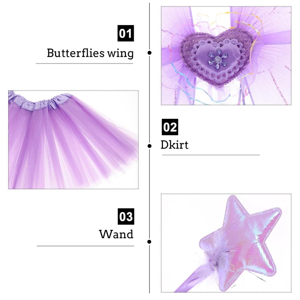 CALLARON Fairy Cosplay Set Angel Wings Cosplay Kids Lovely Angel Angel Wings Angel Ring Heart Stick Costume Accessories Unisex Purple 42x33cm Purple