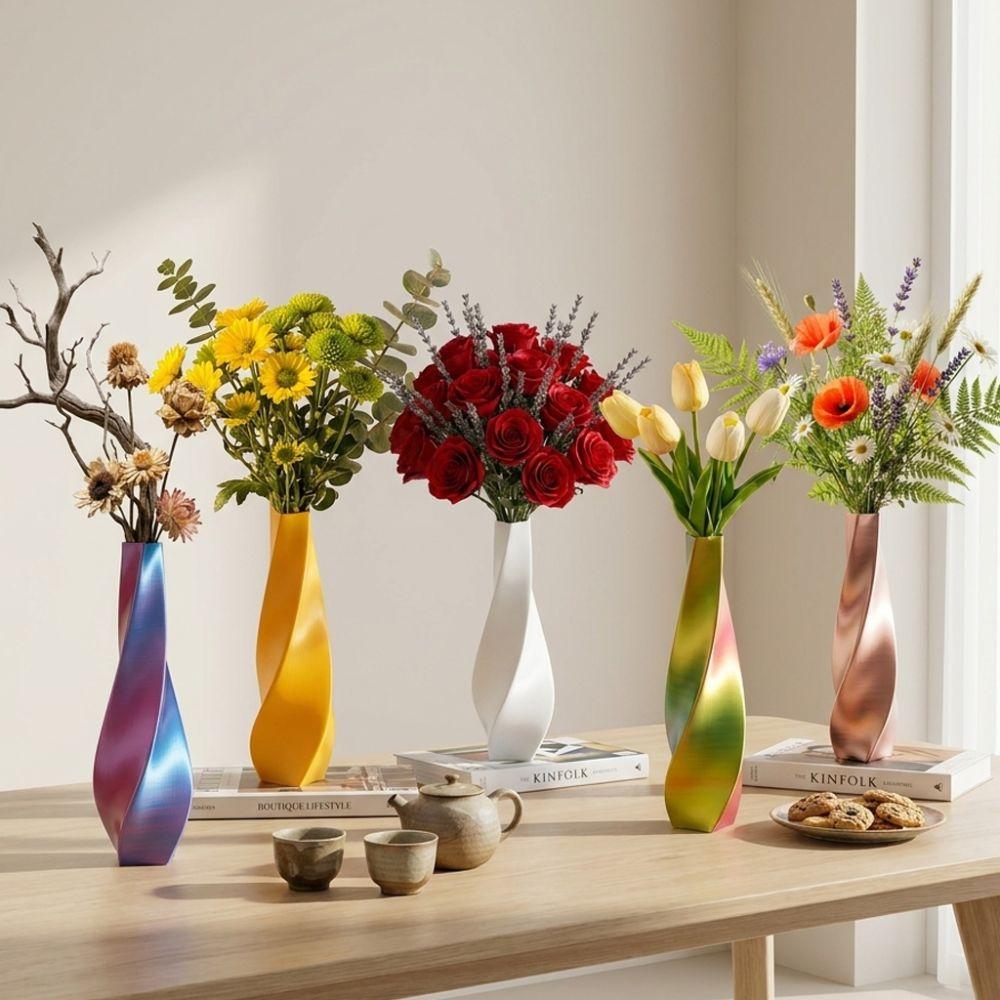 Twisted Design 3D Printed Flower Vases Gradient Color Plant Pot Home Desktop Decorations