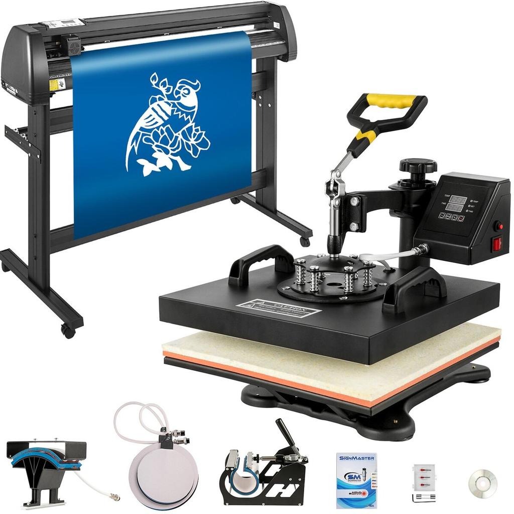 5-in-1 Heißpresse 15"x15" Transfer Kappe 53" Vinylschneider Plotter Schneiden 3 Klingen
