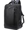 TIDING Men's Genuine Leather Business Backpack [Premium Black Shrink Leather X Shape-Retaining 3D Design] 2-Way Horizontal Carry, Expandable Gusset,