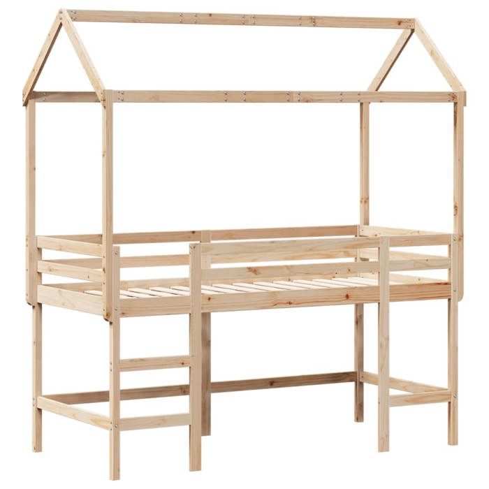 VidaXL Bunk Bed with Ladder and Roof 80x200 Cm Solid Pine Wood, Mid Sleeper, Loft Bed with Ladder, Bed 3282152