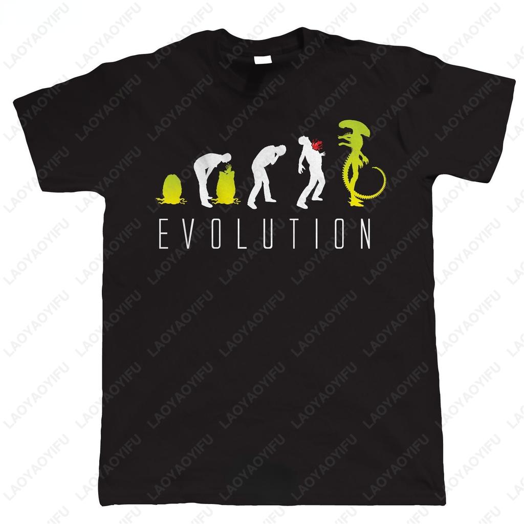 Man Women Fashion T Shirt Funny Evolution of Alien Mens SciFi TShirt Men Leisure Tops Male Summer Classic Simple Style