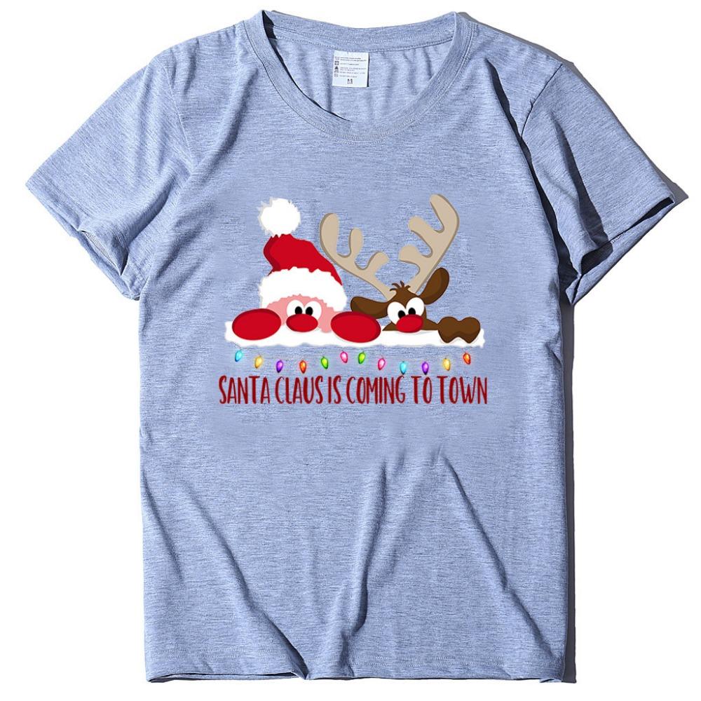 2025 New Children's Short Sleeved Christmas Reindeer Christmas Pattern Printed Girl's T-shirt Exquisite Christmas Cartoon Top