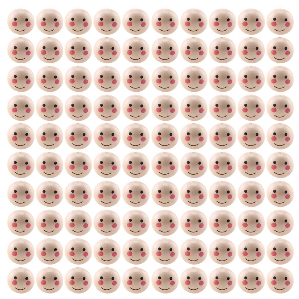 100pcs Smiling Face Wood Bead Spacer Beads Loose Bead for Jewelry Making DIY Handmade Craft Beads with Hole Accessories