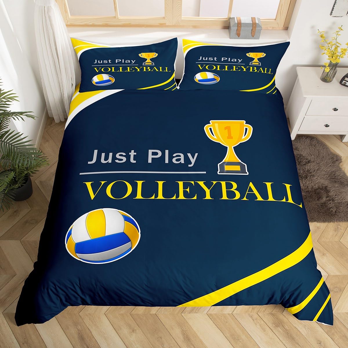 

Comforter Volleyball Sport Bedding Set Sports Theme King Queen Watercolor Volleyball Comforter Ball Game Comforter (quilt)-EU Single(135*200cm)3pcs